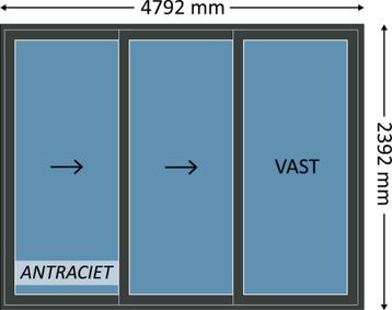 Voorraad 3-delige schuifpui, aluminium, antraciet, met glas beschikbaar voor biedingen