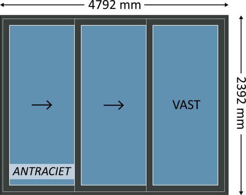 Voorraad 3-delige schuifpui, aluminium, antraciet, met glas, Doe-het-zelf en Verbouw, Kozijnen en Schuifpuien, Inclusief glas