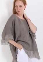 Linnen brede top kleur BRUIN, met satijn volant maat 48/50, Kleding | Dames, Nieuw