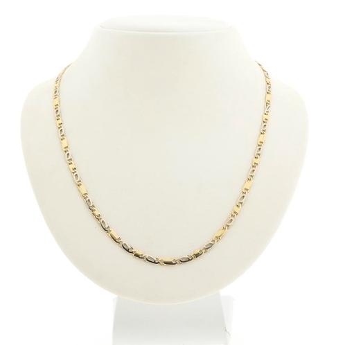Bicolor gouden fantasie/figaro schakel ketting | 46 cm, Sieraden, Tassen en Uiterlijk, Kettingen, Overige kleuren, Gebruikt, Goud