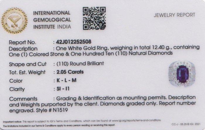 Ring - 14 karaat Witgoud - 7.74ct. tw. Saffier - Diamant -, Sieraden, Tassen en Uiterlijk, Ringen