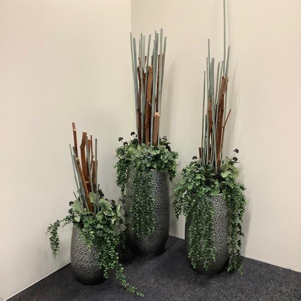 Complete sets van 3 vazen met kunstplant in een stenen vaas, Huis en Inrichting, Kamerplanten, Ophalen of Verzenden