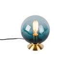 Art deco tafellamp messing met oceaanblauw glas - Pallon, Huis en Inrichting, Lampen | Tafellampen, Nieuw, Glas, Art Deco, Minder dan 50 cm