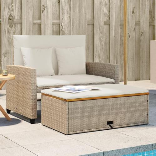 vidaXL Tuinbank 2-zits met kussens poly rattan en acaciahout, Tuin en Terras, Tuinsets en Loungesets, Nieuw, Verzenden