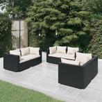vidaXL 6-delige Loungeset met kussens poly rattan zwart, Verzenden, Nieuw, Rotan, Loungeset