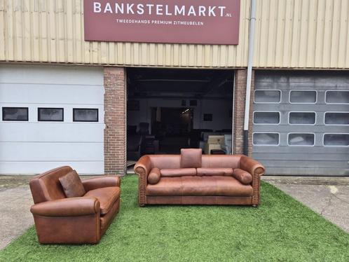 Bank BAXTER Alfred P bankstel bruin buffel leer + fauteuil, Huis en Inrichting, Banken | Bankstellen, Zo goed als nieuw, Hout