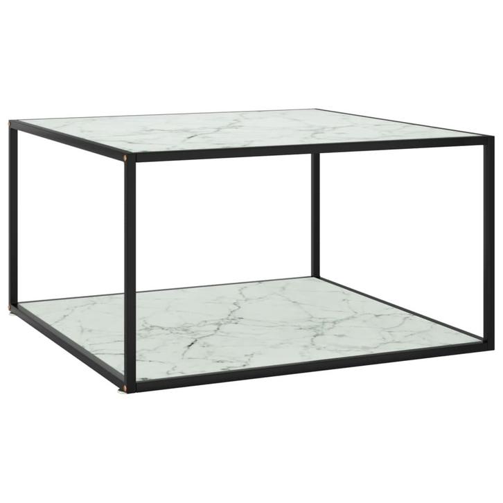 vidaXL Salontafel met wit marmerglas 90x90x50 cm zwart, Huis en Inrichting, Tafels | Salontafels, 50 tot 100 cm, Nieuw, Glas, 50 tot 75 cm