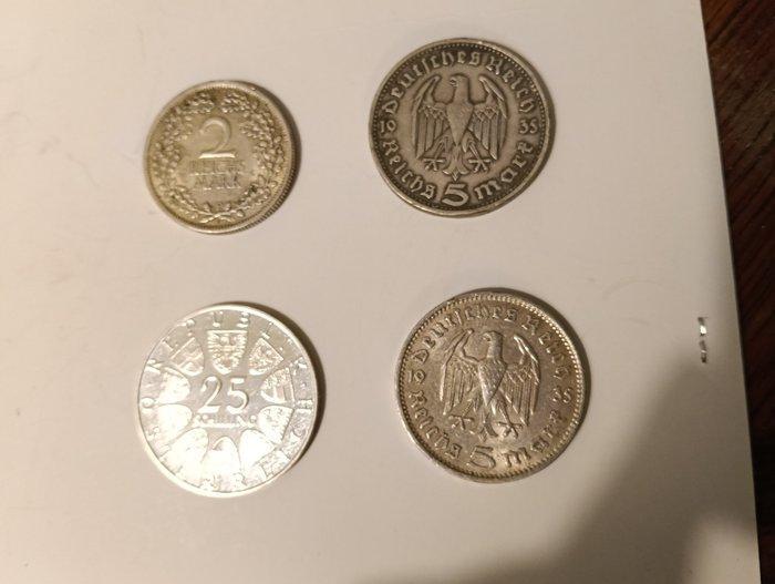 Duitsland, Oostenrijk. Lot of 4 coins: 2 coins 5 Reichsmark, Postzegels en Munten, Munten | Europa | Niet-Euromunten