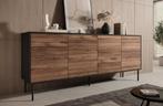 Meubella | Dressoir eiken zwart 200cm 4 deuren - Opbergkast, Huis en Inrichting, Kasten | Dressoirs, Verzenden, Nieuw, 200 cm of meer