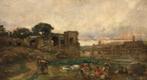 Emilio Poy Dalmau (1876-1933) - Tramonto a Roma con Ciociare, Antiek en Kunst
