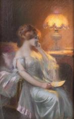 Delphin Enjolras (1857-1945) - Lesende frau am abend, Antiek en Kunst, Kunst | Schilderijen | Klassiek