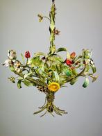 Kroonluchter - 1950s - Italian Tole Colorful Floral Bouquet, Antiek en Kunst