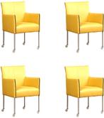 Set van 4 Gele leren moderne kuipstoel - poot rond rvs met w, Huis en Inrichting, Stoelen, Nieuw, Leer, Ophalen of Verzenden, Vier