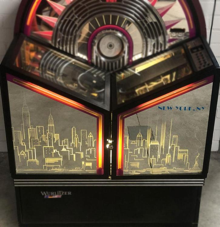 Wurlitzer New York Jukebox Cityscape Voorkant Glas Set, Verzamelen, Automaten | Jukeboxen, Ophalen