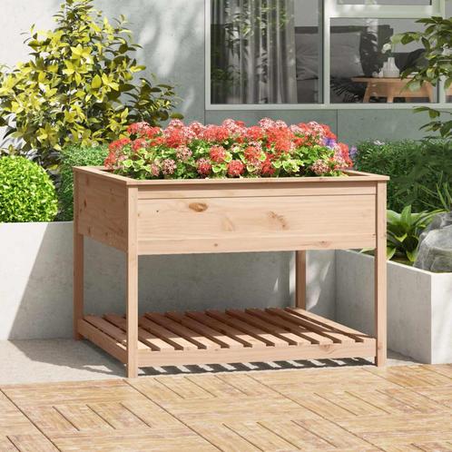 vidaXL Plantenbak met schap 111,5x111,5x81 cm massief, Tuin en Terras, Bloembakken en Plantenbakken, Nieuw, Hout, 60 cm of meer
