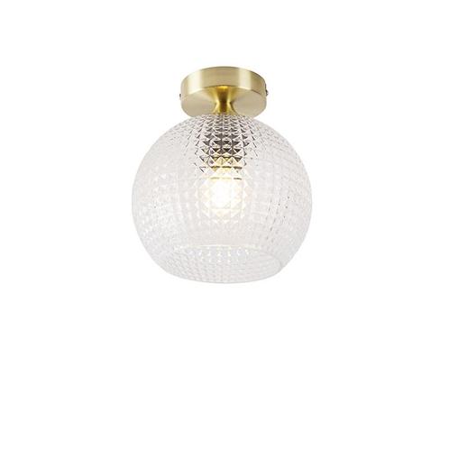 Art Deco plafondlamp messing met helder glas - Sphere, Huis en Inrichting, Lampen | Plafondlampen, Nieuw, Glas