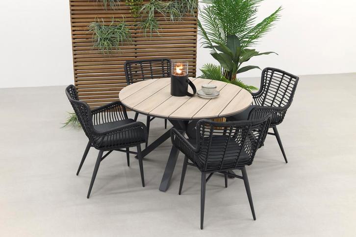 Jasmine black / GI Edison 122 cm. - ronde tuinset, Tuin en Terras, Tuinsets en Loungesets, Tuinset, Nieuw, Wicker, Verzenden