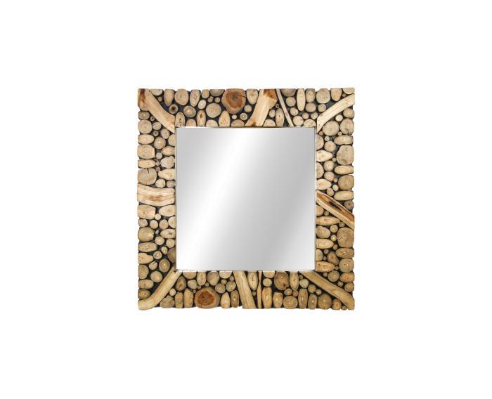 Spiegel Figura Teakhout| 90x90 cm, Huis en Inrichting, Woonaccessoires | Spiegels, Nieuw, Ophalen of Verzenden