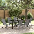 vidaXL Tuin Eetset 7 pcs Grijs Textilene en staal, Verzenden, Nieuw, Textileen