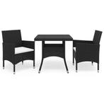 vidaXL 3-delige Tuinset poly rattan en glas zwart, Tuin en Terras, Tuinsets en Loungesets, 2 zitplaatsen, Nieuw, Tuinset, Verzenden