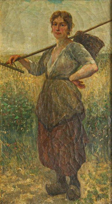 David de la Mar (1832–1898) - Le travail du champ, Antiek en Kunst, Kunst | Schilderijen | Klassiek