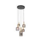 Hanglamp zwart met goud met smoke glas 5-lichts - Zuzanna, Huis en Inrichting, Lampen | Hanglampen, Nieuw, Glas, Modern, 75 cm of meer