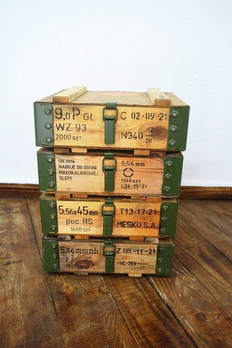 Doos - Hout, Staal, Opslagdozen - Vier houten opbergdozen, Antiek en Kunst, Curiosa en Brocante