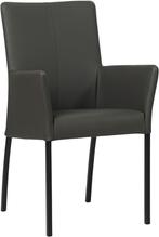 Donkergrijze leren moderne eetkamerstoel - poot vierkant zwa, Huis en Inrichting, Stoelen, Overige kleuren, Nieuw, Leer, Ophalen of Verzenden