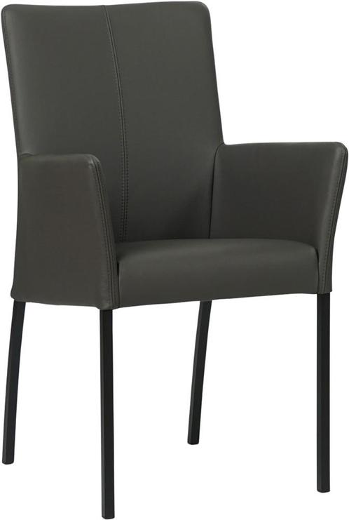 Donkergrijze leren moderne eetkamerstoel - poot vierkant zwa, Huis en Inrichting, Stoelen, Eén, Overige kleuren, Nieuw, Leer, Ophalen of Verzenden