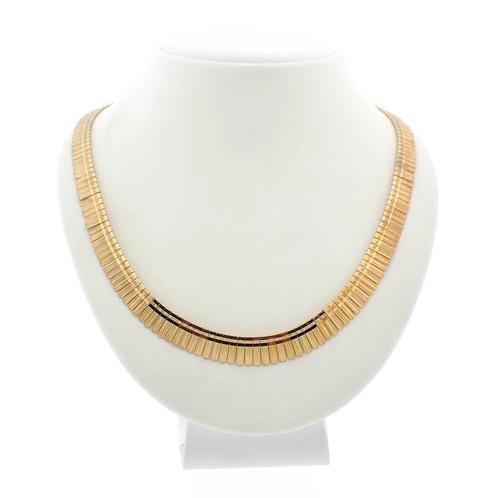 Gouden platte fantasie ketting | 46,5 cm (schakelketting), Sieraden, Tassen en Uiterlijk, Kettingen, Overige kleuren, Gebruikt