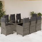 vidaXL 9-delige Tuinset met kussens poly rattan grijs, Nieuw, 8 zitplaatsen, Tuinset, Verzenden