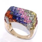 Ring - 14 karaat Geel goud, Witgoud -  8.40ct. tw. Saffier -