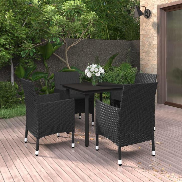 vidaXL 5-delige Tuinset met kussens poly rattan en glas, Tuin en Terras, Tuinsets en Loungesets, Tuinset, Nieuw, 4 zitplaatsen