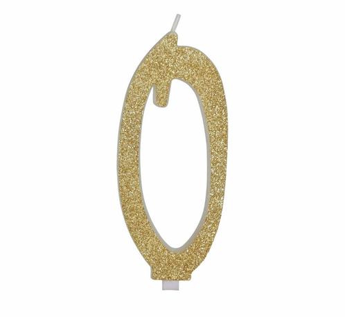 Gouden Kaars 0 Jaar Glitter 12,5cm, Hobby en Vrije tijd, Feestartikelen, Nieuw, Verzenden