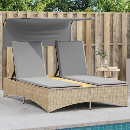 vidaXL Ligbed 2-persoons luifel en kussens poly rattan, Tuin en Terras, Ligbedden, Nieuw, Verzenden