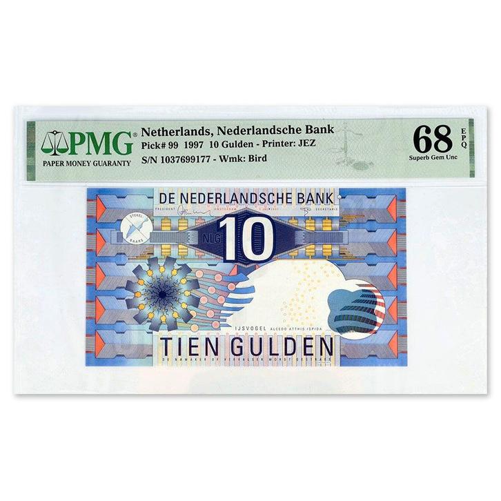 10 Gulden IJsvogel 1997 PMG 68, Postzegels en Munten, Bankbiljetten | Nederland, Verzenden