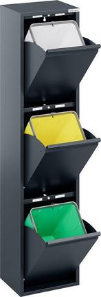 Prullenbak 3 vakken–Afvalem 45Lt-Wit-Grjs-Zwart-33x136x25cm, Ophalen, Nieuw, 30 tot 40 liter, Metaal