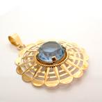 18 Krt. Gouden hanger met blauw gekleurde steen (geelgoud), Ophalen of Verzenden, Gebruikt, Goud, Overige merken