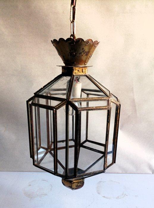 Lantaarn plafondlamp - Messing en glas - Farol vintage uit, Antiek en Kunst, Curiosa en Brocante
