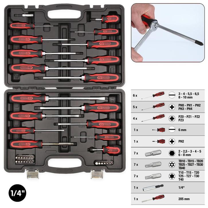 KS Tools ERGOTORQUEplus Schroevendraaier- en Bitset 39-delig, Auto diversen, Autogereedschap, Nieuw, Verzenden
