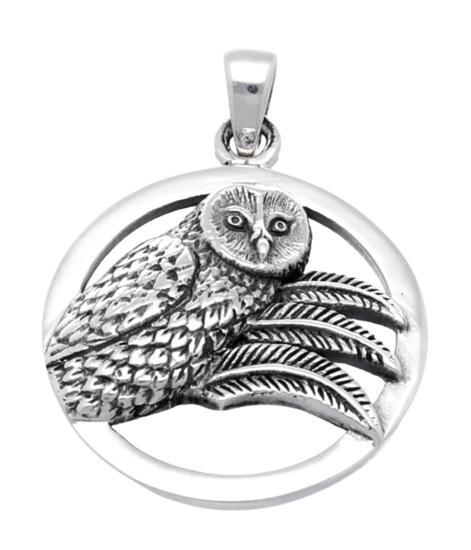 Zilveren Uil in ring kettinghanger, Sieraden, Tassen en Uiterlijk, Kettinghangers, Verzenden