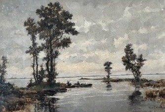 Nico Cevat (1884-1955) - Gezicht op meer met boot, Antiek en Kunst, Kunst | Schilderijen | Klassiek