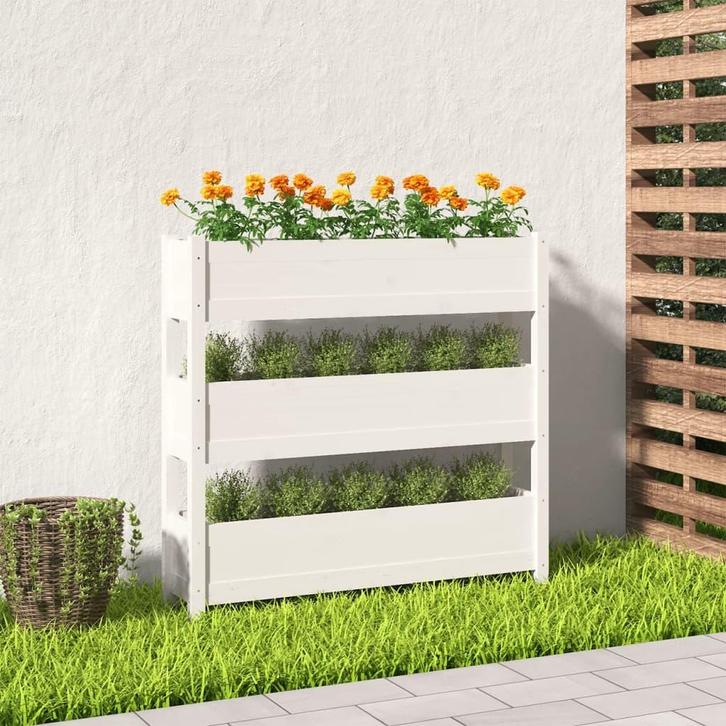 vidaXL Plantenbak 112x25x104,5 cm massief grenenhout wit, Tuin en Terras, Bloembakken en Plantenbakken, 100 cm of meer, Nieuw