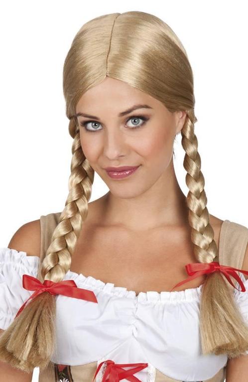 Blonde Pruik met Vlechten en Strikken, Hobby en Vrije tijd, Feestartikelen, Nieuw, Verzenden