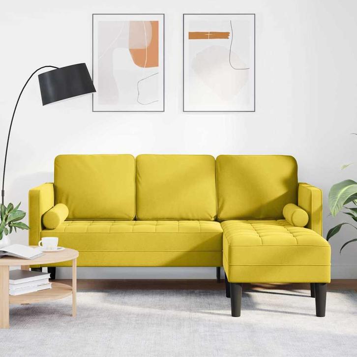 vidaXL Bankstel Geel 173 x 131 x 67 cm Fluweel, Huis en Inrichting, Banken | Bankstellen, Nieuw, Minder dan 150 cm, Stof, Verzenden