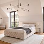 Gestoffeerd Bed Nizza - 140 x 200 cm - Beige - LED Verlichti, Huis en Inrichting, Slaapkamer | Bedden, Verzenden, Nieuw