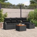 vidaXL 6-delige Tuinbankenset met kussens poly rattan zwart, Verzenden, Nieuw, Rotan