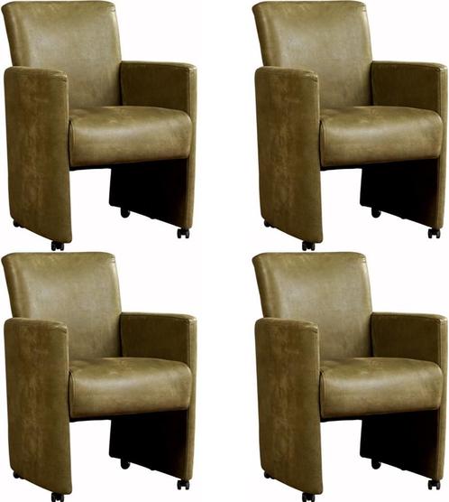 Set van 4 Leren eetkamerfauteuils met armleuning en wieltjes, Huis en Inrichting, Stoelen, Vier, Overige kleuren, Nieuw, Leer