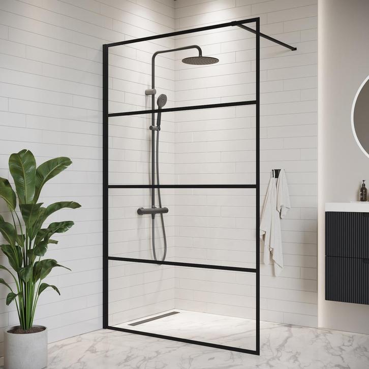 Douchewand Essos 100 x 200 cm Zwart – Inloopdouche 8 mm, Doe-het-zelf en Verbouw, Sanitair, Nieuw, Douche, Verzenden