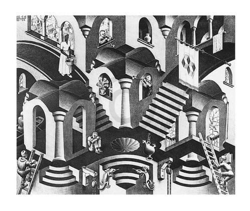 Kunstdruk M. C. Escher - Konkav und Konvexe 65x55cm, Huis en Inrichting, Woonaccessoires | Schilderijen, Tekeningen en Foto's